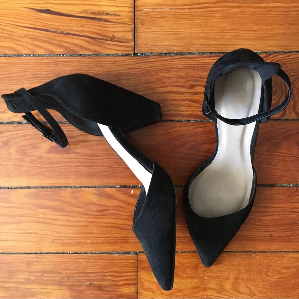 ASOS Black Suede Pointed Toe Cone Heels Sz 9
